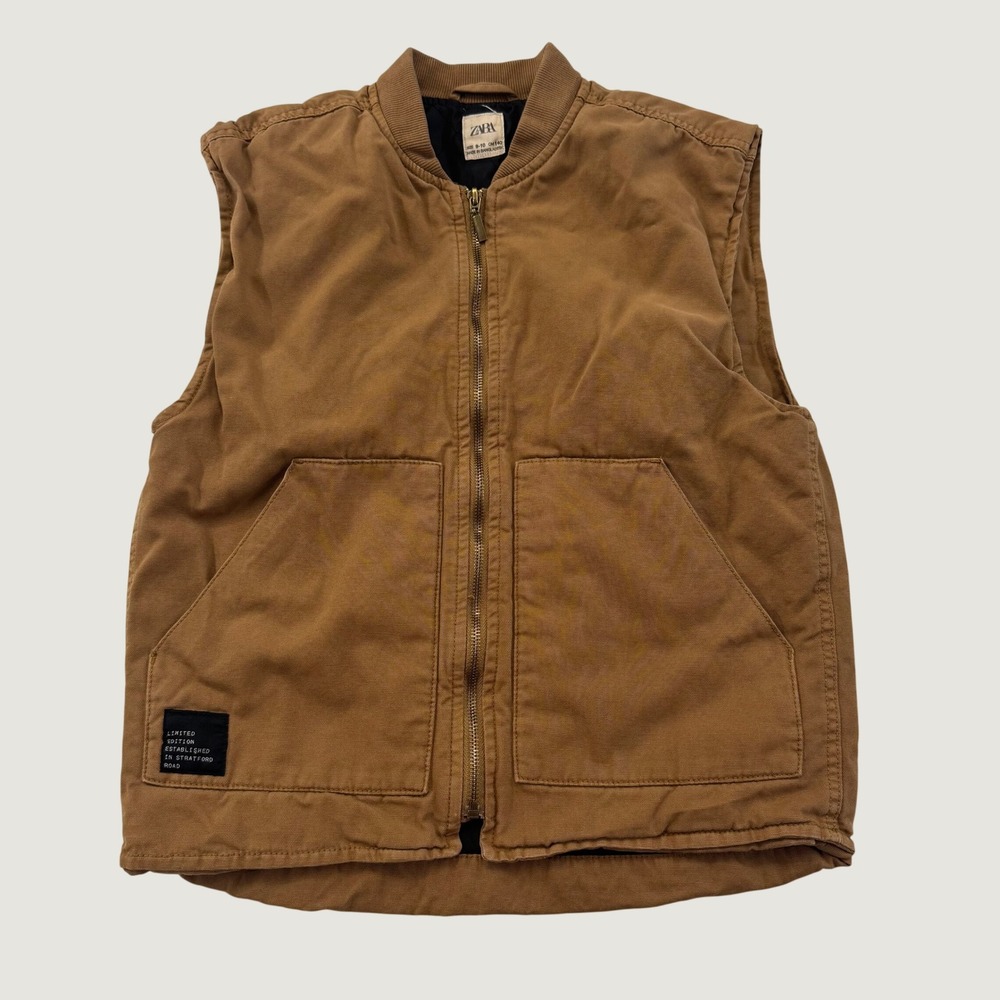 Zara Boys 9-10 140cm Brown Zip Front Lined Utility Vest Limited Edition